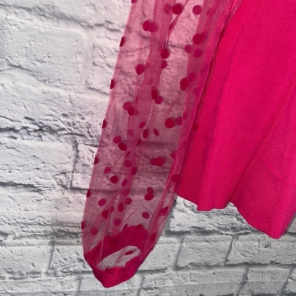 Eesome 1X Hot Pink Polka Dot Sheer Sleeve Blouse - Picture 5 of 15